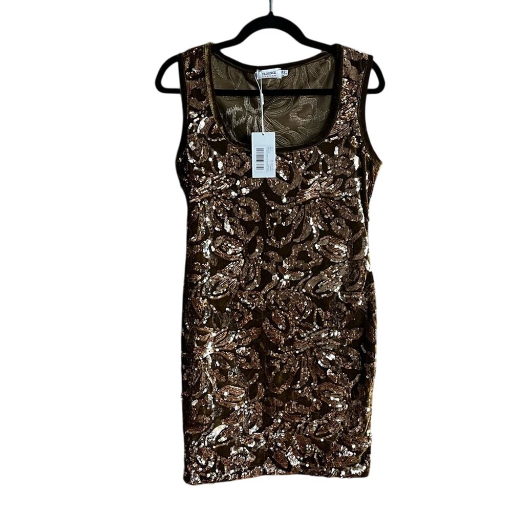 Flounce Gold Velvet Sequin Mini Dress Size 8‎